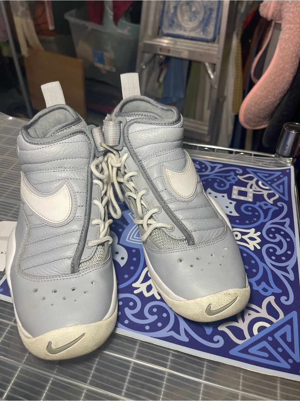 Nike Kids Light Gray and White High-Top Sneakers